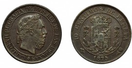 CARLOS VII. 10 céntimos. 1875. Bruselas. No coincidente en eje horizontal. VII-117. MBC/MBC-.