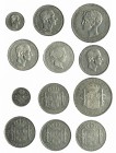 ALFONSO XII. Lote 6 monedas de Manila: 50 centavos (1868, 1881,1882 y 1885), 10 centavos (1885) y 1 peso (1897). De MBC a EBC+.