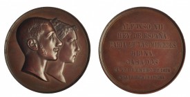 ALFONSO XII. Medalla. 1878. Boda con María de las Mercedes. AE 70 mm. Mínimos defectos. EBC+.