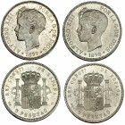 ALFONSO XIII. Lote de 2 monedas de 5 pesetas. 1898*18-98 SGV y 1899*18-99, SGV. EBC+.