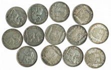 II REPÚBLICA. Lote 13 monedas de 1 peseta. 1933*3-4. Calidad media MBC.