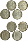 II REPÚBLICA. Lote de 4 monedas de 1 peseta 1933 *3-4. Madrid. VII-218. EBC+/SC.