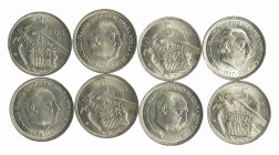 FRANCISCO FRANCO. Lote 8 monedas de 5 ptas. 1957*66. Madrid. PLUS visible. SC.