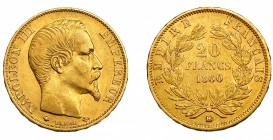 FRANCIA. Napoleón III. 20 francos. 1860. BB (Estrasburgo). FR-574. KM-781.2.