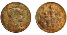 FRANCIA. 5 cent. 1908. KM-842. R.B.O. EBC.