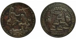 GRAN BRETAÑA. Medalla. Vernon. 1739. Toma de Portobello. Lezo arrodillado. AE 37,5 mm. BC+/MBC.