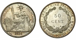 INDOCHINA FRANCESA. 50 cent. 1936. KM-4a2. SC.