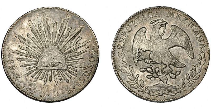 MÉXICO. 8 reales. 1870. Guanajuato. FR/YF. KM-377.8. Golpecito en gráfila. MBC+/...