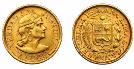 PERÚ. 1/2 libra. 1907. Lima. KM-209. FR-74. EBC-.