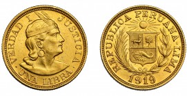 PERÚ. 1 libra. 1919. Lima. KM-207. FR-73. EBC.