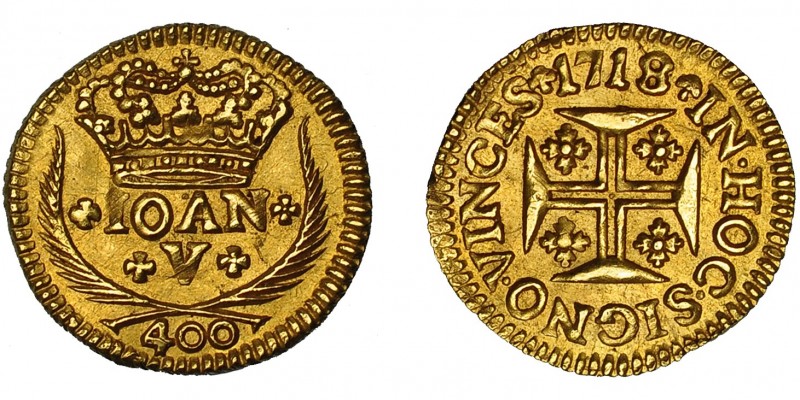 PORTUGAL. Juan V. 400 reis. 1718. KM-201. BC-.