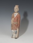 CHINA. Dinastía Wei. Figura masculina (386-535 d.C.). Terracota policromada. Vaina en la cintura. Altura 29,2 cm.