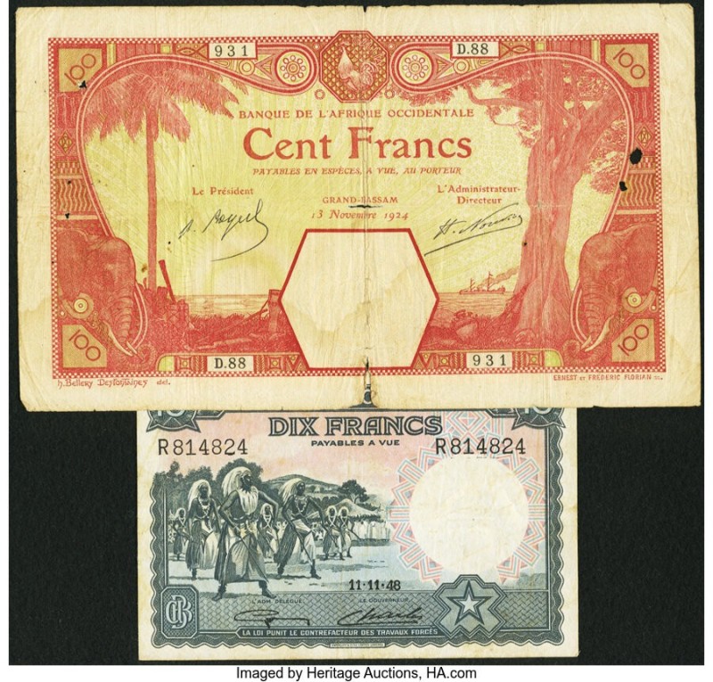 Belgian Congo Banque du Congo Belge 10 Francs 11.11.1948 Pick 14E Very Fine; Fre...