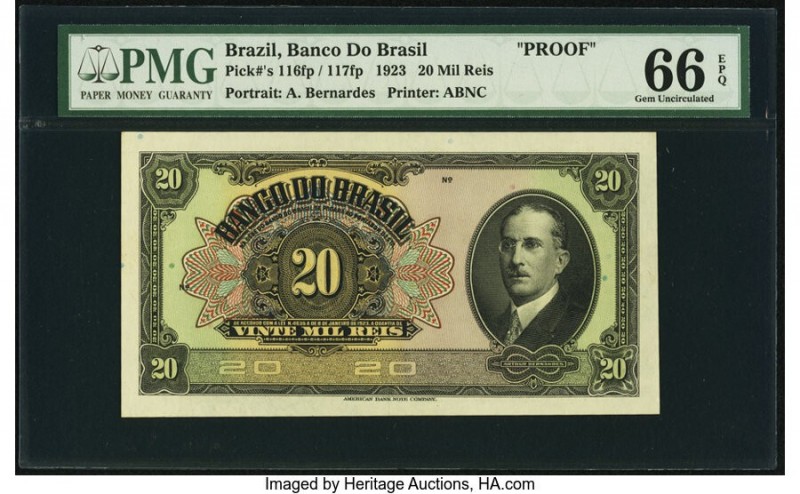 Brazil Banco do Brasil 20 Mil Reis 1923 Pick 116fp / 117fp Front Proof PMG Gem U...