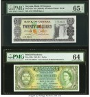 British Honduras Government of British Honduras 1 Dollar 5.1.1965 Pick 28b PMG Choice Uncirculated 64; Guyana Bank of Guyana 20 Dollars ND (1966-89) P...