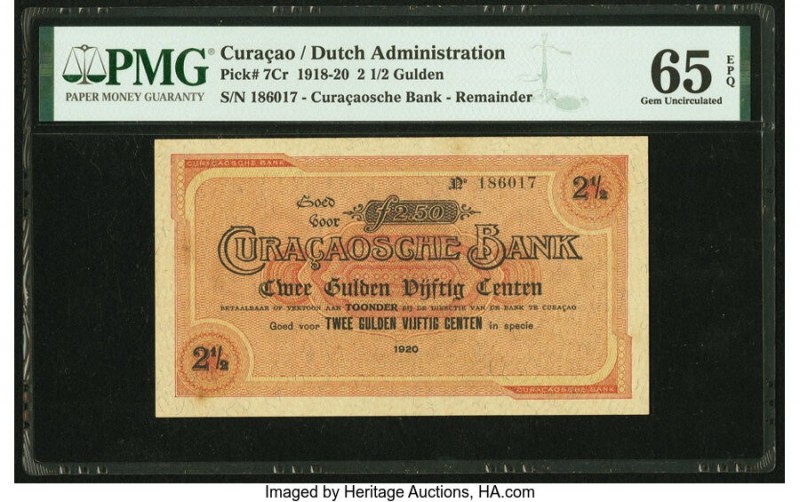 Curacao Curacaosche Bank 2 1/2 Gulden 1920 Pick 7Cr Remainder PMG Gem Uncirculat...