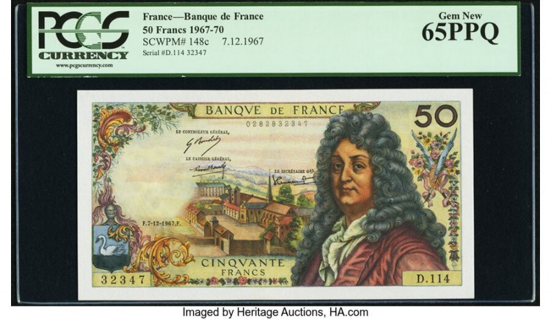 France Banque de France 50 Francs 7.12.1967 Pick 148c PCGS Currency Gem New 65PP...