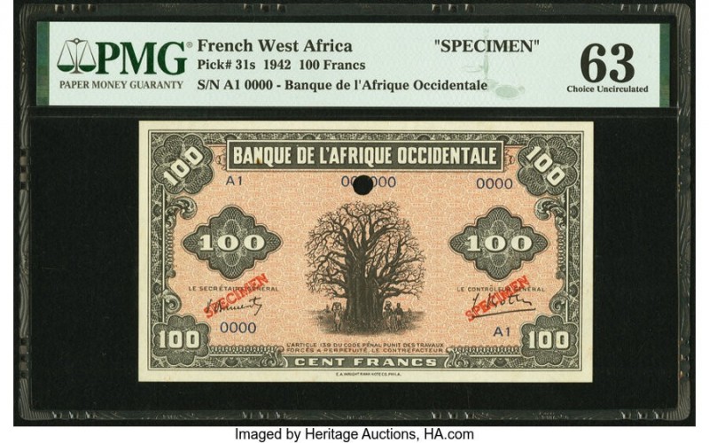 French West Africa Banque de l'Afrique Occidentale 100 Francs 14.12.1942 Pick 31...