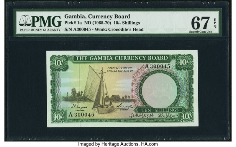 Gambia The Gambia Currency Board 10 Shillings ND (1965-70) Pick 1a PMG Superb Ge...