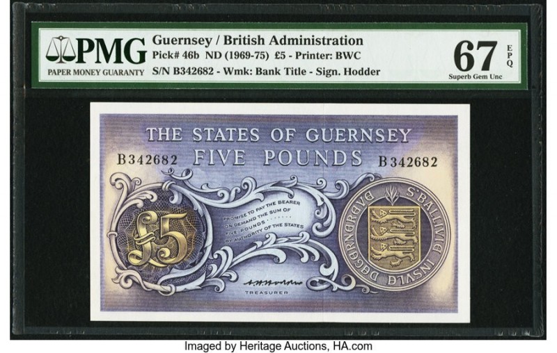 Guernsey States of Guernsey 5 Pounds ND (1969-75) Pick 46b PMG Superb Gem Unc 67...