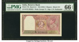 India Reserve Bank of India 2 Rupees ND (1943) Pick 17b Jhun4.2.2 PMG Gem Uncirculated 66 EPQ. Staple holes at issue. 

HID09801242017

© 2020 Heritag...