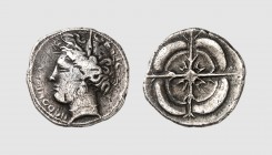 Hispania. Rodeton. 3rd century BC. AR Drachm (4.41g). CNH 1; ACIP 10. Old cabinet tone. Unusually well preserved. Several scratches under tone, otherw...