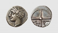Gallia. Massalia. 410-300 BC. AR Obol (0.69g, 3h). Depeyrot 31; SNG Copenhagen 723. Old cabinet tone. Lovely portrait. Good very fine. From the Sadija...