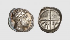 Gallia. Massalia. 410-300 BC. AR Obol (0.67g, 3h). Depeyrot 10; SNG Copenhagen 722. Lightly toned. Good very fine. From a private collection