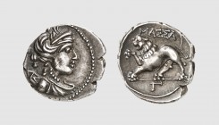 Gallia. Massalia. 130-121 BC. AR Tetrobol (2.24g, 5h). Depeyrot 45/3; SNG Copenhagen 774. Old cabinet tone. A few old scratches under tone, otherwise,...