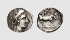 Campania. Neapolis. 360-340 BC. AR Nomos (7.46g, 2h). HN Italy 565; Gillet 16. Old cabinet tone. A lovely coin. Choice extremely fine. From the Sadija...