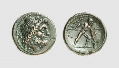 Bruttium. The Brettii. 211-208 BC. Æ (7.92g, 2h). Laffaille 18 = Strauss 75 (this coin). Wonderful green patina. Choice extremely fine. From the Sadij...
