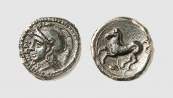 Sicily. Camarina. 340-300 BC. Æ (3.56g, 1h). SNG Copenhagen 170; Westermark 208. Lovely green patina. Perfectly centered and struck. Choice extremely ...