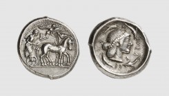 Sicily. Syracuse. 485-480 BC. AR Tetradrachm (17,23g, 9h). Boehringer 45; Jameson 742. Old cabinet tone. Perfectly centered and struck on a broad flan...