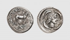 Sicily. Syracuse. 460-440 BC. AR Tetradrachm (16.82g, 11h). Boehringer 517; SNG ANS 166. Lightly toned. Struck on a broad flan. Minor traces of overst...
