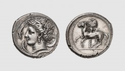 Sicily. The Carthaginians. 350-320 BC. AR Tetradrachm (17.33g, 1h). SNG Lloyd 1630; Jenkins 141. Old cabinet tone. Perfectly centered and struck on a ...