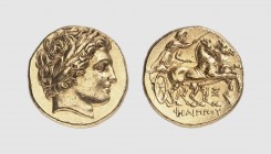 Macedon. Philip II. Asia Minor. After 294 BC. AV Stater (8.61g, 12h). Le Rider -; Tradart 6.59 (this coin). Lightly toned. Perfectly centered and stru...