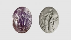 A Greek amethyst intaglio with Herakles. 3rd-2nd centuries BC. 13mm. From a private collection; former Félix-Bienaimé Feuardent (1819-1907) collection...