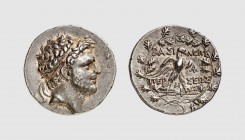 Macedon. Perseus. Pella or Amphipolis. 170-168 BC. AR Tetradrachm (15.28g, 1h). Mamroth 25; SNG München 1199. Old cabinet tone. Choice extremely fine....