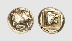 Lesbos. Mytilene. 460-450 BC. EL Hekte (2.53g, 1h). Bodenstedt 41; SNG von Aulock 1694. Lightly toned. Well-centered. Good very fine. From the Sadijas...