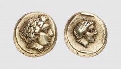 Lesbos. Mytilene. 386-374 BC. EL Hekte (2.55g, 1h). Bodenstedt 81; Tradart 6.95 (this coin). Lightly toned. Perfectly centered. Good very fine. From a...