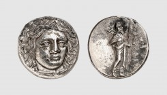 Caria. Mausolos. Halikarnassos. 377-353 BC. AR Tetradrachm (14.56g, 1h). Konuk 39h = Tradart 6.108 (this coin). Lightly toned. Perfectly centered and ...