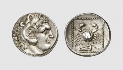 Caria. Kos. 285-258 BC. AR Tetradrachm (14.78g, 1h). Requier 37; Prospero 558. Lightly toned. Perfectly centered and struck. Insignificant corrosion o...