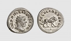 Empire. Philip I. Rome. AD 248. AR Antoninianus (4.23g, 12h). "Ludi Saeculares" issue commemorating the 1000th anniversary of Rome. Cohen 173; RIC 12....