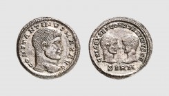 Empire. Constantine, with Crispus and Constantine II. Sirmium. AD 320-324. AR Medallion (4.76g, 6h). Cohen 3; RIC 14; Tradart 5.86 (this coin). Old ca...