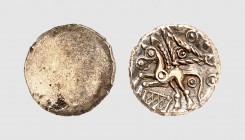 Britannia. The Cantiaci. Canterbury area. 40-35 BC. AV Quarter Stater (1.34g). VA 151.1; SCBC 172. Old cabinet tone. Perfectly centered and struck. Ch...