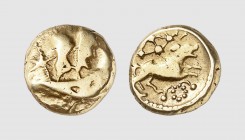 Belgica. The Morini. Boulogne area. 1st century BC. AV Quarter Stater (1.59g, 6h). LT -; DT S262A (this coin). Possibly unique. Interesting issue. Goo...