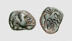 Belgica. The Nervii. Hainaut area. 1st century BC. Æ (4.77g, 3h). DT 626; Scheers 517. Lovely green-brown patina. Oblong flan. Very fine. From the Sad...