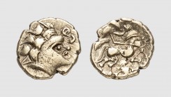 Celtica. The Namnetes. Nantes area. 1st century BC. AV Quarter Stater (1.74g, 9h). LT 6725; DT 2195. Lightly toned. A lovely coin. Choice extremely fi...
