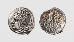 Celtica. The Carnutes. Chartres area. 1st century BC. Æ (3.34g, 2h). LT 8000; DT 2586. Lovely red-brown patina. Unusually well-centered. Good very fin...