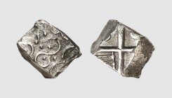 Celtica. The Cadurci. Cahors area. 1st century BC. AR Drachm (2.23g). Lopez 146; Savès -. Lightly toned. Good very fine. From a private collection
